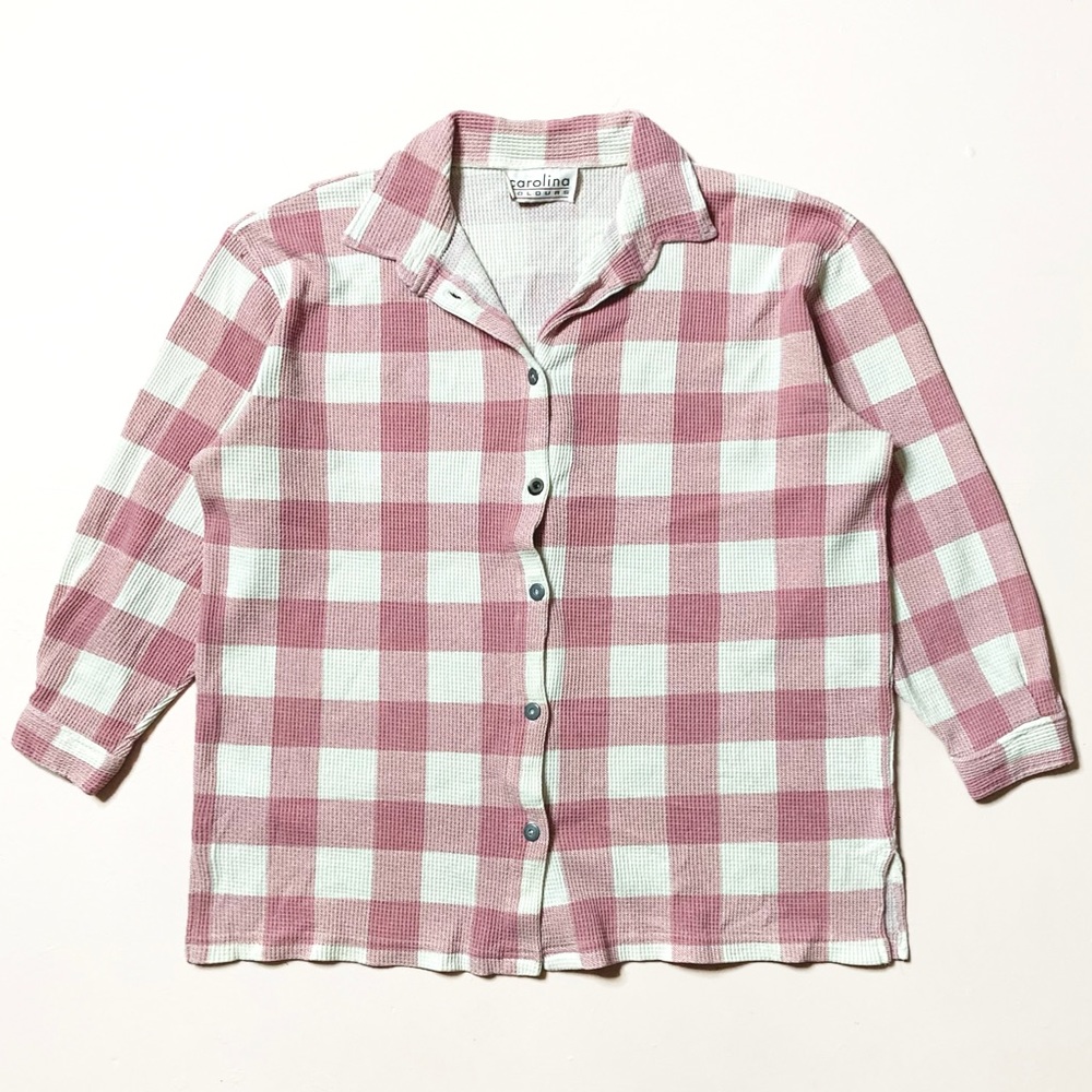 Vintage Carolina Colours gingham pattern waffle textured button up shirt